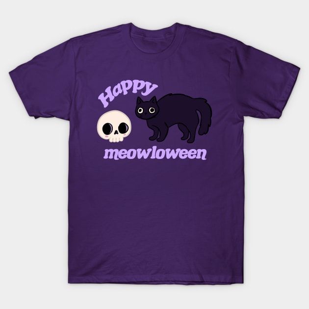 Happy meowloween a cute black cat with a skull T-Shirt by Yarafantasyart